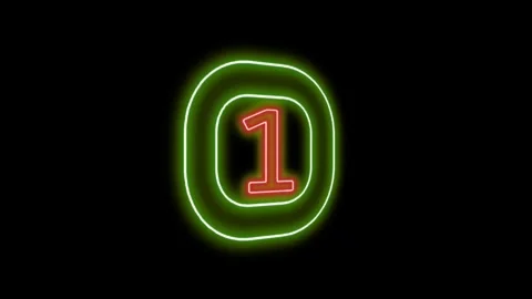 Neon Green Circle Glowing Orange Number One Animation Clip 库存影片 333489680