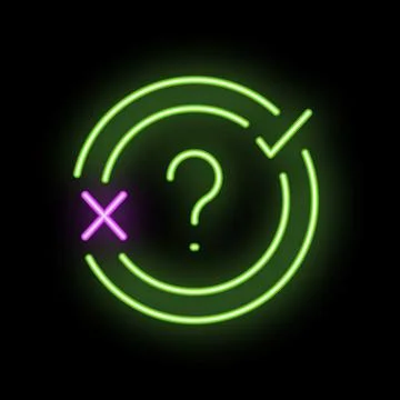 Neon green circle showing question mark with right and wrong signs Stock Illustration