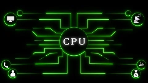 Neon green circuit board design with glowing central node and connections Stock Footage 337366842
