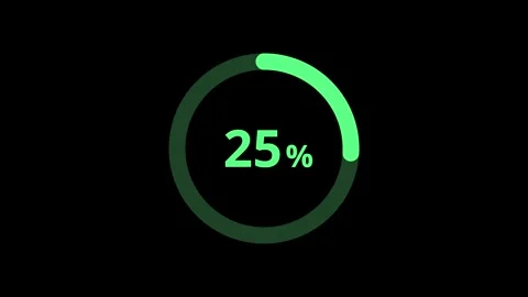 Neon green circular progress animation from 5 to 100 percent on black bg Stock Footage 314709656