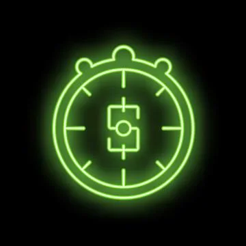 Neon green clock showing dollar sign in crosshair on a black background 스톡 일러스트