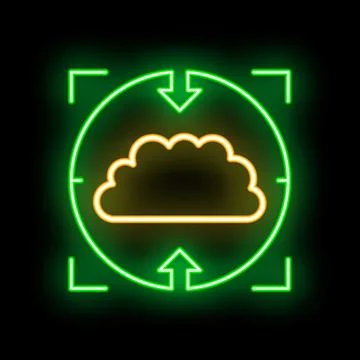 Neon green cloud computing up and down arrows symbol Stock Illustration