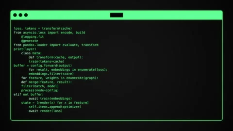 Neon green code editor window with pseudo-code being generated line by line Vidéo 335186115