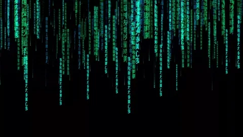 Neon Green Code Particles Falling in Seamless Digital Loop Stock Footage 305070107
