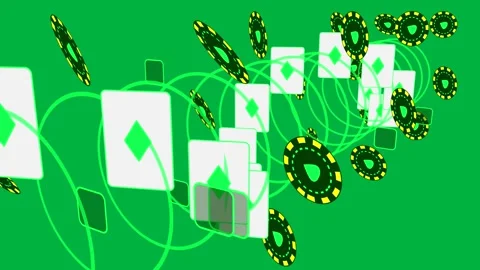 Neon-green coil after camera push cards tokens orbiting rings revealing pattern Stock Footage 329548203