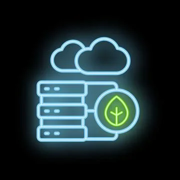 Neon green computing icon representing sustainable cloud storage Stock Illustration