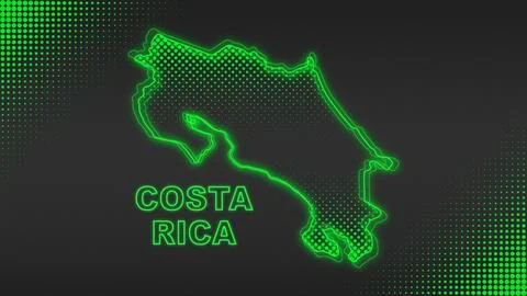 Neon Green Costa Rica Map Outline Futuristic Digital Glow Halftone Illustration Stock Illustration
