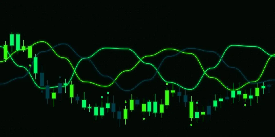 Neon Green Crypto Candlestick Chart Financial Market Data Illustrazione stock