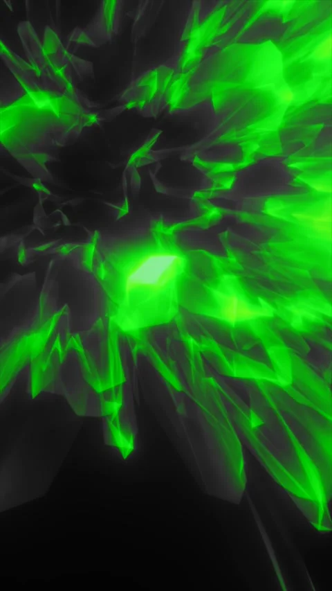 Neon green crystalline shards exploding on dark background, abstract polygo.. Stock Footage 327014258