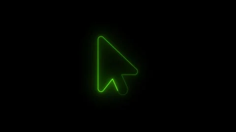 Neon Green Cursor Arrow Icon on Black Background.Glowing mouse pointer symb.. Stock Footage 340486504