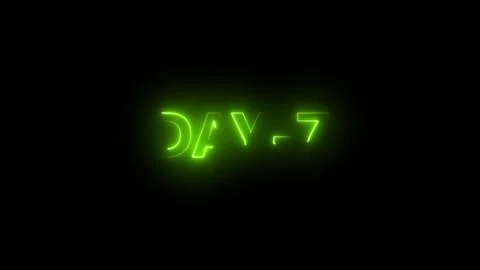 Neon Green D A Y-7 Text Animation Glowing Effect Black Background Countdown.. Stock Footage 338371730