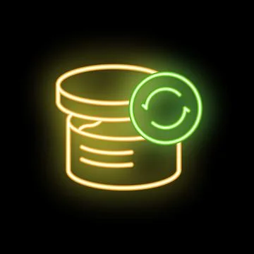 Neon green database backup icon glowing on black background 스톡 일러스트