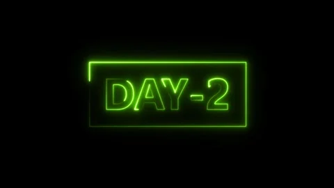 Neon Green Day 2 Countdown Glowing Digital Text Animation Futuristic Cyberp.. Stock Footage 338371720