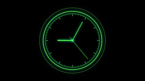 Neon green digital clock face hud animation, glowing minimalist time interf.. 스톡 동영상 347465385
