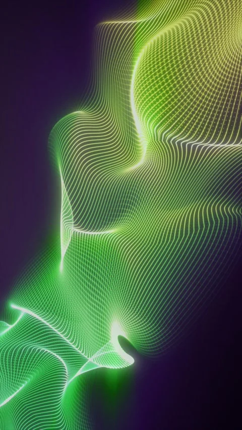 Neon Green Digital Mesh Wave Abstract Technology Loop Stock Footage 340639016