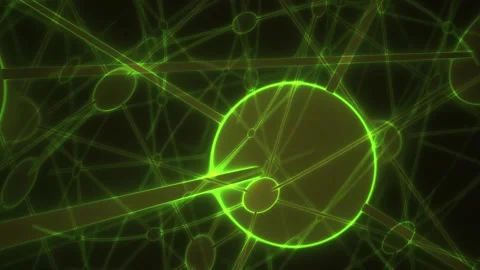Neon Green Digital Network Animation with Glowing Nodes and Dynamic Lines Stockbeeldmateriaal 343737066