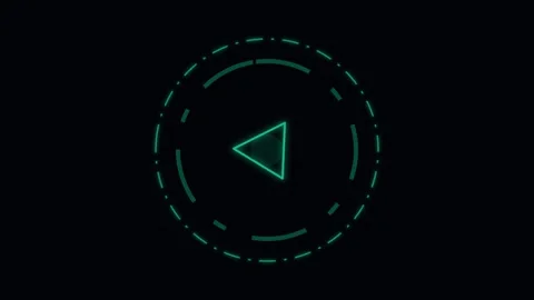 A neon green digital play button icon centered within a circular interface Stock Footage 338310862