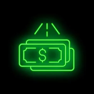 Neon green dollar bills stack receiving money rain Stock Illustration