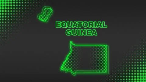 Neon Green Equatorial Guinea Map Outline Futuristic Glow Halftone Illustration Stock Illustration