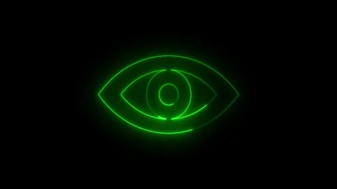 Neon green Eye Vision Icon on Black Background.Glowing eye symbol represent.. 库存影片 340243291