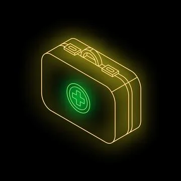Neon green first aid kit glowing on black background Stock Illustration