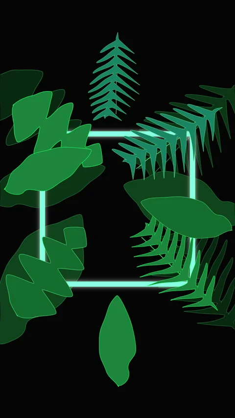 Neon green frame leaf foliage animation loop motion graphic Stock Footage 346543829
