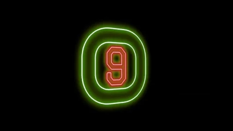 Neon Green Frame Red Glow Number 9 Animation Clip Stock Footage 333489667