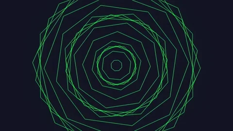 Neon green geometric abstract pattern with nested lines on dark background Stock Footage 341056399