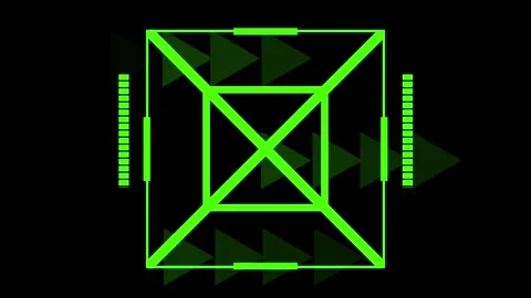 Neon green geometric hud element with bars and triangles on dark animated b.. Stock Footage 337365773