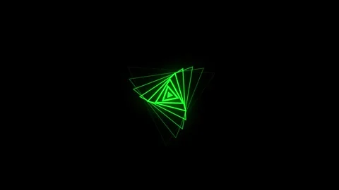 A neon green geometric triangle pattern glows brightly against a deep black.. Stock Footage 328457783