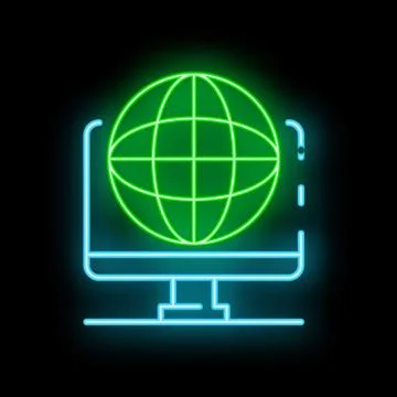 Neon green globe displayed on a computer screen with a black background Stock Illustration