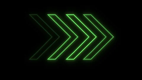 Neon green glowing chevron arrows moving right in sequence Stock Footage 339830760