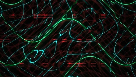 Neon Green Glowing Light Curves with Red Digital Glitch Effect for Cyber Ba.. Stock Footage 343737253
