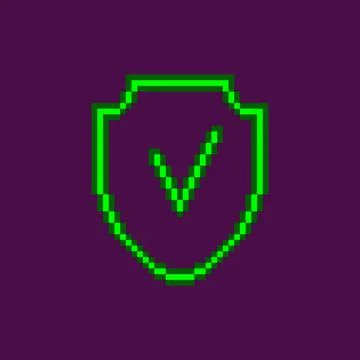 Neon green glowing shield with checkmark	 Stock Illustration