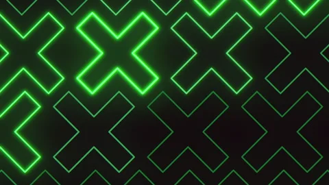Neon green glowing X pattern on dark background abstract techno seamless footage Stock Footage 334140577