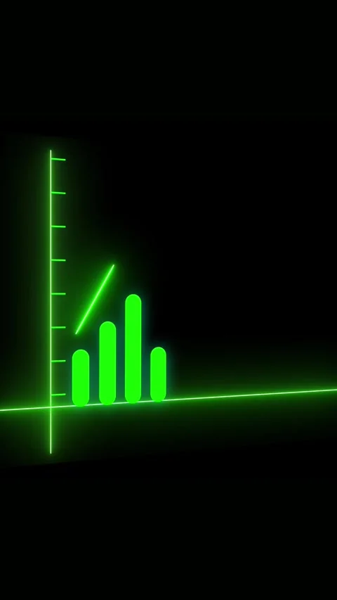 Neon Green Graph Lines and Tick Marks on Black Background chart data Stock Footage 337459645