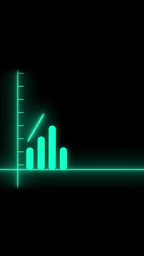 Neon Green Graph Lines and Tick Marks on Black Background chart data Stock Footage 337459646