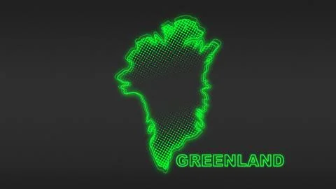 Neon Green Greenland Map Outline Futuristic Digital Glow Halftone Illustration Stock Illustration