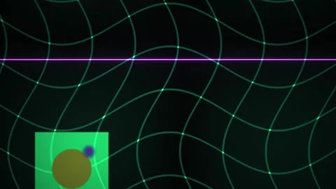 Neon green grid pattern on dark background with technology elements. Stock Footage 335534914