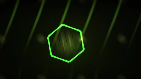 Neon green hexagon on black background with lines. Stock Footage 336703630