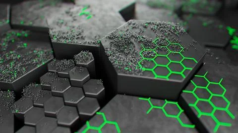 Neon Green Hexagonal Pattern on Dark Surface 스톡 일러스트