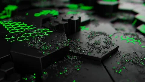 Neon Green Hexagonal Pattern on Dark Surface Stockillustratie