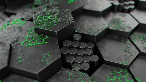 Neon Green Hexagonal Pattern on Dark Surface Stock Illustration