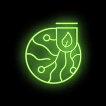 Neon green icon of earth with leaf symbolising environmental protection Stock Illustration