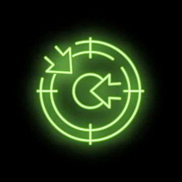 Neon green icon of target reducing size representing decreasing emission イラスト素材