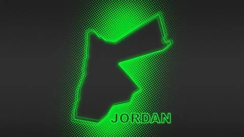 Neon Green Jordan Map Outline Futuristic Digital Glow Halftone Illustration Stock Illustration