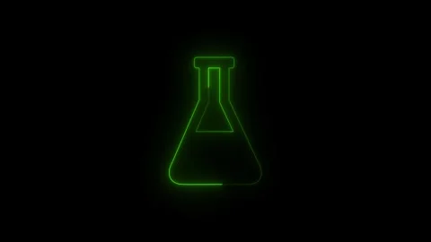 Neon Green Laboratory Flask Icon on Black Background.Glowing chemistry flas.. Stock Footage 340486498