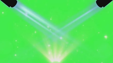 Neon green laser pointers converging in dark studio environment with bright Stock Footage 345774952