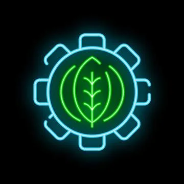 Neon green leaf gear environmental sustainability icon Stock Illustration