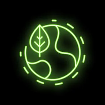 Neon green leaf growing from earth promoting environmental awareness Stock Illustration